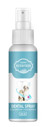 Saint Nutrition® - SPRAY DENTAIRE pour chiens & chats - soin dentaire/nettoyage des dents pour chien, chiot & chat, contre odeur buccale/mauvaise haleine et anti-plaque et tartre, contient 100 ml Cover