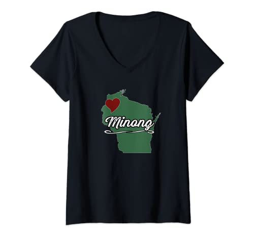 Damen Minong - Wisconsin | Stadt - City Souvenir WI US - T-Shirt mit V-Ausschnitt