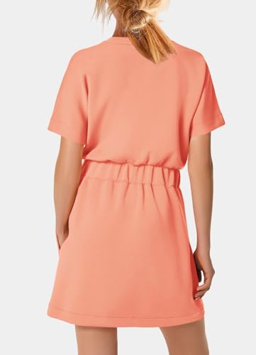 Image of SENSERISE Womens Short Sleeve T Shirt Dresses Crew Neck Solid Color Basic Smocked Waist Dress with Pockets