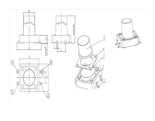 Interruptores pulsadores táctiles momentáneos de 12x12x9 mm para reparar botones atascados 3