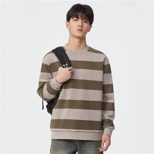 Sweat rétro homme américain épais rayé col rond ample automne - 7