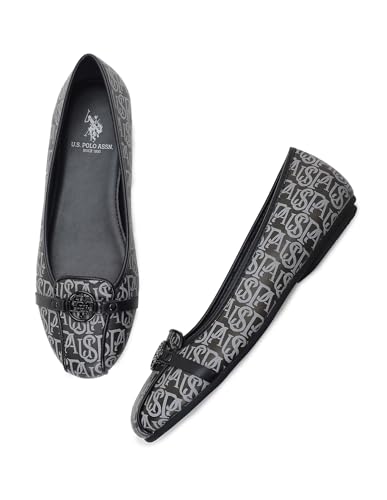Image of U.S. Polo ASSN. Alina 2.0 Brown Monogram Print Ballerinas with Premium Upper