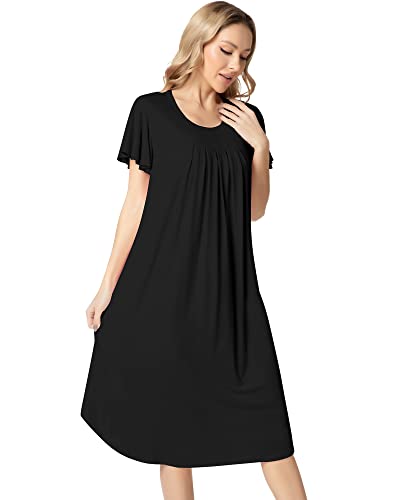 Image of NACHILA Bamboo Viscose Nightgown for Women Short Sleeve Crew Neck Sleepwear