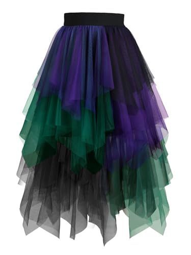 Hanpceirs Womens Tulle Skirts High Low Layered A-line Midi Skirt Irregular Tutu for Women Black Purple Green Medium