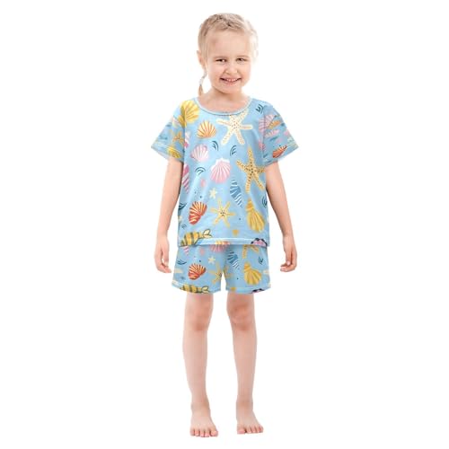 senya Short Sleeve Pajamas Sets Summer Cotton Sleepwear Hand Drawn Sea Shells3