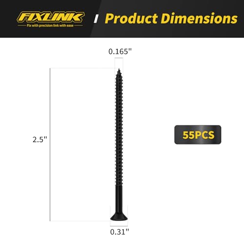 Image of Wood Screws 2-1 /2 Inch, 55 PCS FIXLINK Premium Flat Head Phillips Black Wood Screws, Self Tapping Electrophoresis Used in Indoor Furniture, Woodworking (#8 x 2-1 /2 inch)