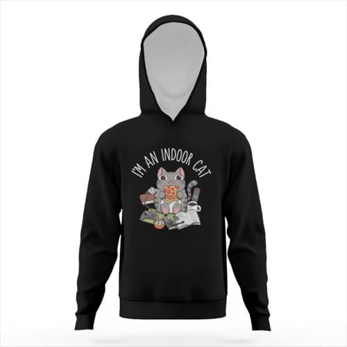 Funny Indoor Gaming Cat Pizza Lover Vintage Hoodies for Teen Girls Boys Lightweight Kangaroo Pocket Sweatshirt3