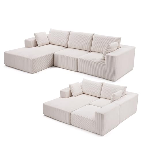 108” Modular Sectional Sofa, Sponge Sectional Sofa Couch for Living Room, Modular L-Shape Sofa Couch with Chaise, Beige