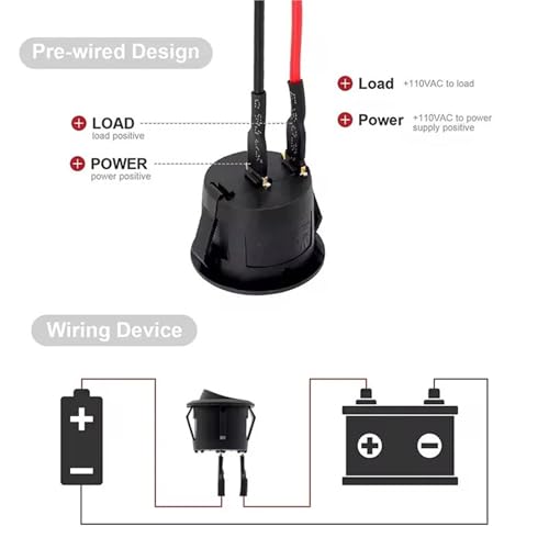 Mini interrupteur à bascule 12V 6A carrat ON OFF avec câbles