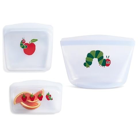 Stasher x the World of Eric Carle Premium Silicone Reusable Food Storage Bags, 3-Pack | Multi-Use Food Storage Bags, Lunch Bag, Travel Containers | BPA Free, Leak-free, Dishwasher-Safe, Eco-friendly Cover