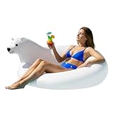 WOOSYJE Inflatable Polar Bear Pool Float, Giant 59in Adult Size Inflatable Animal, Drop-Stitch Pool Raft Lounge, Pool Party Decorations, Heavy Duty Valve Portable Beach Floaties for Adults & Kids