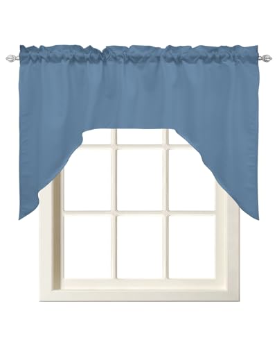 YOKOU Swag Curtain Valance, Baby Blue Royal Blue Kitchen Curtains Rod Pocket Window Curtain Valances for Bedroom Bathroom 1 Panel 56"x36"