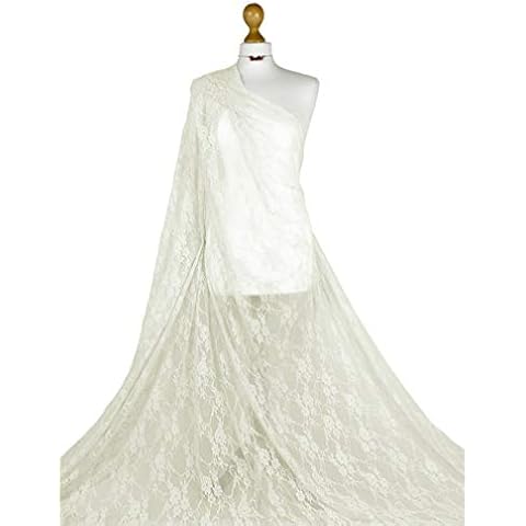 Premium Quality | Floral Stretch Lace | 4 Way Stretch Bridal Lace | Dressmaking Lace Fabric | FABRIQUES (Ivory, 1 Meter) Cover