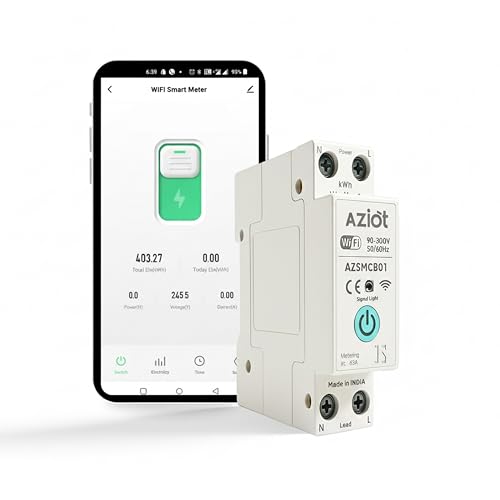 Image of Aziot 1P 63A WiFi MCB, Smart Circuit Breaker with Power Monitoring, Remote & Voice Control | Compatible with EV Chargers, Geysers, Water Pumps, Room Heaters, and Heavy-Duty Appliances | SmartLife App