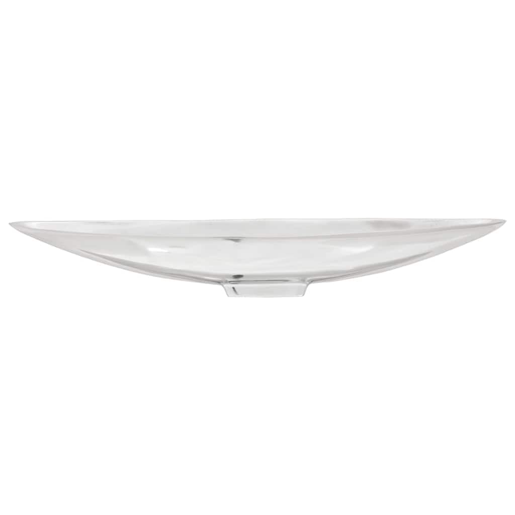 Dekoracyjny kosz na owoce z aluminium, srebrny, 53 x 9 x 10 cm, błyszczący z intarsją, idealny do salonu i jadalni, jako stylowy element przyciągający wzrok.