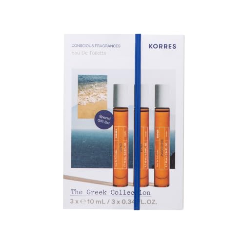 Image of KORRES Greek Scents Eau de Toilette, 3 Mini Fragrances, 0.34 Fl Oz | Avgoustos, Kyma & Lefko, Fragrance Vials with Roll-On, Ideal to Know Each One, Gift and for Travel, Unisex Set, Vegan
