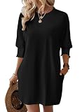 Dokotoo Black Summer Womens Dresses for Women Casual 2025 Spring Loose Crewneck 3/4 Sleeve Tops Sundresses Sun Dresses Beach Vacation Clothes Essentials Business Mini Dress with Pockets