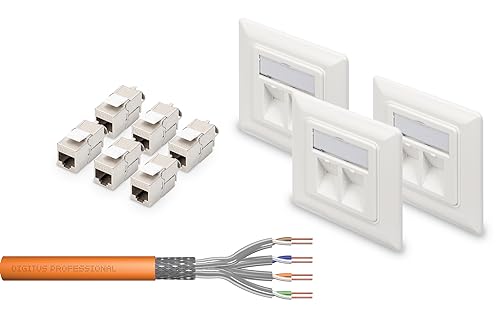 Câble de pose Cat-7 S-FTP avec prise RJ45 murale et module Keystone Cat-6A pour réseau local