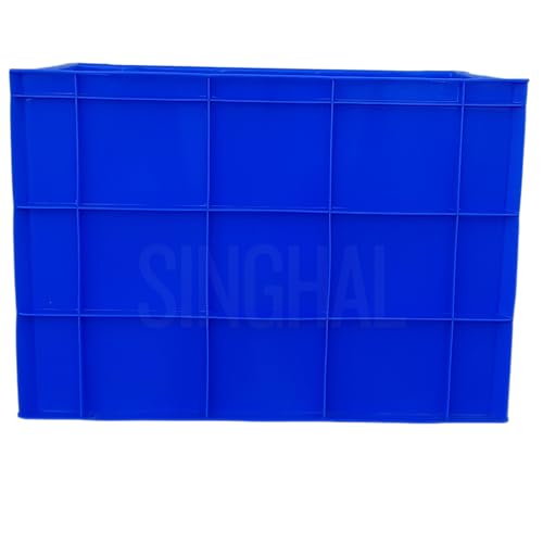 Image of SINGHAL Plastic Crate 600x400x425 MM Multipurpose Heavy Duty Big Blue Portable Crates for storage | Shelf Basket for Large Storage Bin | Vegetable, Fruit, Milk