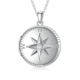 MUUYON Personalized Compass Photo Locket Necklace, Custom Locket Necklace That Hold Picture for Wome