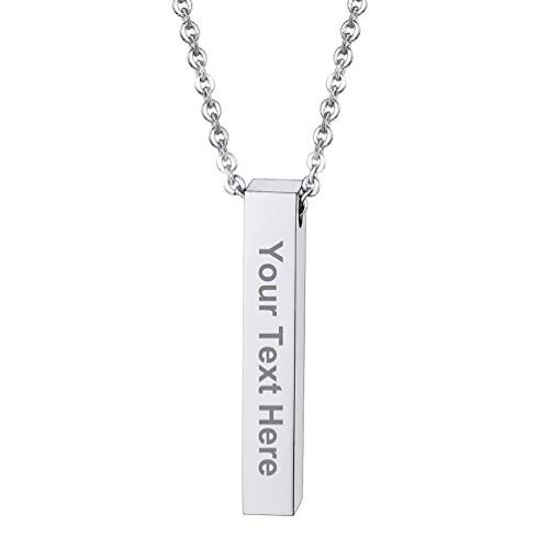 PROSTEEL Collar con Ligote Platino para Grabar en Cuatro Lados, Colgante Palo Plata Mujer Personalizado