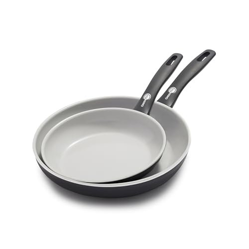GreenPan Dover - Juego de 2 sartenes de 8 y 10 pulgadas, revestimiento antiadherente de cerámica no tóxico, sin PFAS, omlete, salteado, apto para lavavajillas y horno, mango que se mantiene fresco