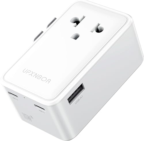 UPXNBOR Neu 2026 Ultra-Flacher Reiseadapter Weltweit, Universal Reisestecker Adapter Weltweit mit 1 USB-A & 2 USB-C, Kompakter Steckdosenadapter für USA, UK, England, Japan, Thailand und Australien