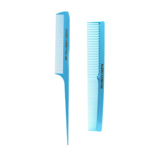 Allegro Combs Hair Comb Set for Barbers and Stylists, Includes Rat Tail and Barber Comb, Fresh Color 2 Pc. (Baby Blue)
