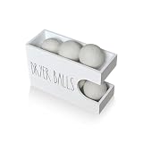 Dryer Ball Holder for Laundry Room, Dryer Balls Container Wall Mount, Wood Dryer Balls Storage Organizer, Wool Dryer Ball Dispenser Basket (White)
