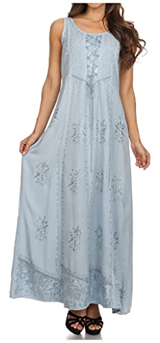 Image of Sakkas Stella Long Tank Top Adjustable Caftan Corset Dress with Embroidery