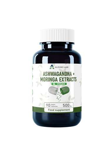 Alzuro Labs Ashwagandha & Moringa 500mg – 90 Vegan Capsules | High Strength 20:1 & 10:1 Extracts | Equivalent to 7,500mg | Energy, Stress & Immune Support | 3rd Party Lab Tested | GMP Certified
