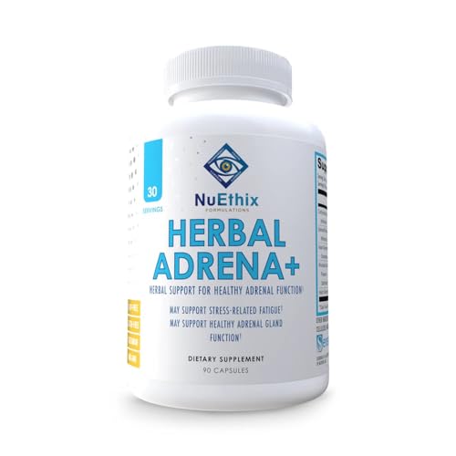 NuEthix Formulations Herbal Adrena+, Adrenal Support Supplements for Women & Men, Cortisol Support, Improve Energy Levels & Mood, Includes Cordyceps & Ashwagandha, Non-GMO, Gluten Free, 30 Servings