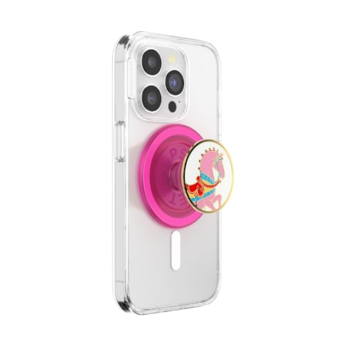 PopSockets Phone Grip for MagSafe with Kickstand, Magnetic Stand, Swappable Top, Secure Hold for iPhone MagSafe Cases, Phone & Tablet Grip - Enamel Carousel Pony