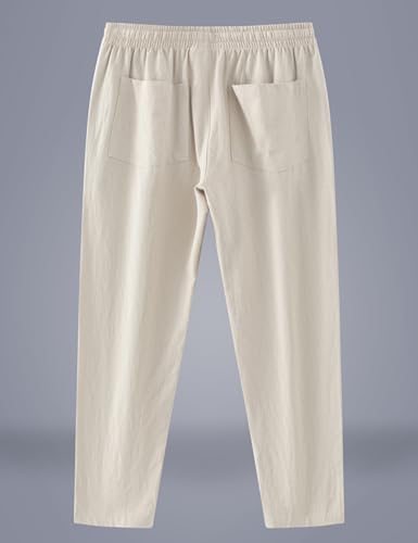 Mens Casual Linen Pants Loose Fit Elastic Drawstring Waist Straight-Legs Summer Yoga Beach Long Pants Ankle Pants3