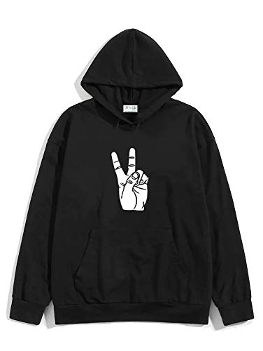 Unisex Black Hoodie with White Print: Victory Hand/Printed Black Hoodie/Graphic Printed Hoodie/Hoodie for Men & Women/Warm Hoodie/Unisex Hoodie