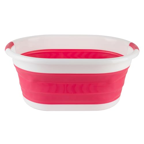 Beldray LA034816R Cesto colada plegable, Cesta de ropa resistente con diseño ovalado y resistente, asas de plástico duraderas, 37 L capacidad, Rojo, ligera, perfecta para un almacenamiento sencillo