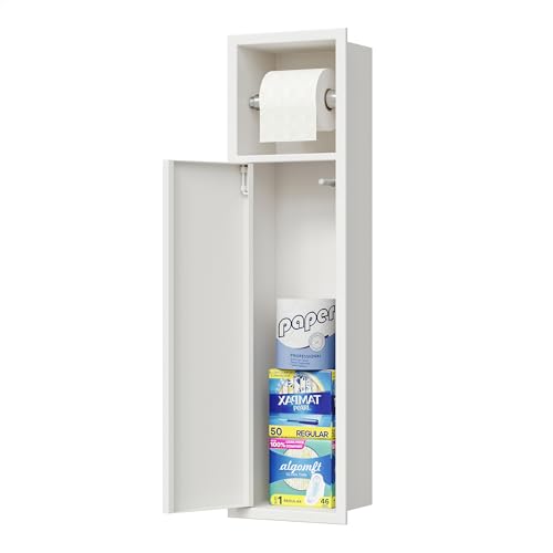 Neodrain Recessed Toilet Paper Holder, in Wall Toilet Paper Holder, 304 Stainless Steel Tissue Paper Holder with Dispense and Storage for Bathroom, White