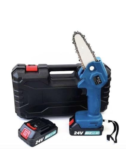Motosega a Batteria Portatile, 24V, 10 cm, con 2 Batterie e Custodia,Per Pototura Blu o nero