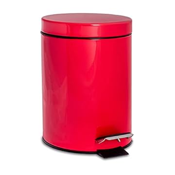 Harbour Housewares 3L Bathroom Bin - Red - Round Stainless Steel Pedal Bin Slim Kitchen Rubbish Trash Can Garbage Dustbin with Lid and Inner Liner Bucket