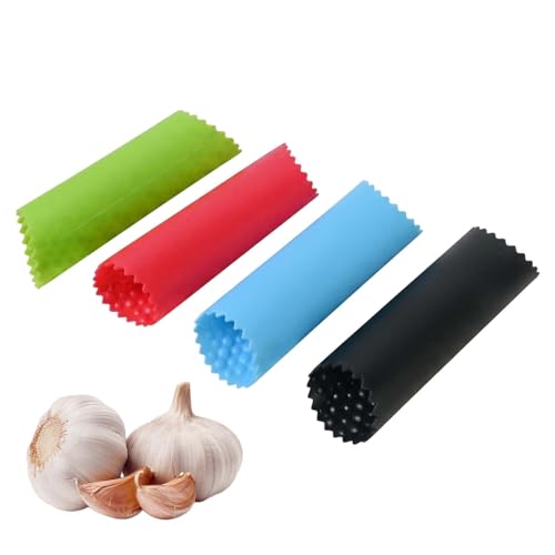 4 Stück Knoblauchschäler Silikon, Knoblauch Schäler, Garlic Press, Schäler Rolle Easy...