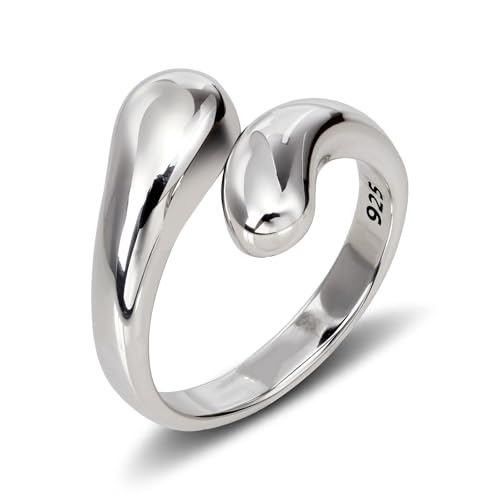Chunky Rings 925 Sterling Silver Adjustable Teardrop Minimalist Stackable Ring Statement Open Silver Jewelry for Women Men