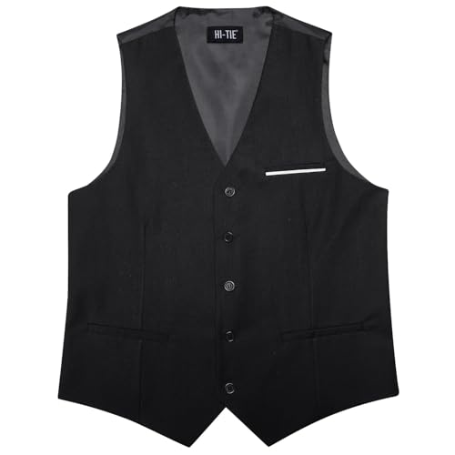 Image of Hi-Tie Men's Formal Suit Vest Solid Fit Vest for Men 3 Pockets V Neck Waistcoat Business Wedding Casual