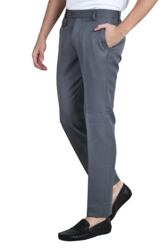 Image of Men's Formal Slim Fit Trousers | Premium Poly Viscose Blend Office Wear Flat Front Pants | Wrinkle Resistant Business Casual Pants | Length 41 Inches.
