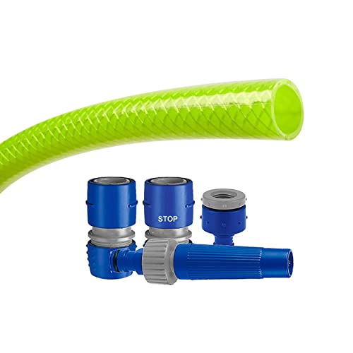 TATAY Kit Manguera de jardin Green Line 10 metros Ø5/8 15mm, de 3 Capas, Hecha en España, Resistencia 21 bares y +60°/-20°, Trenzado, Libre de Cadmio y Plomo, Libre de BPA, Anti-UV, Color Verde