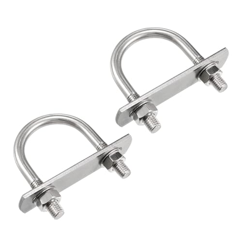 Image of TA-VIGOR 2 Sets M8 Round U Bolts, 38mm Inner Width 65mm Length 304 Stainless Steel U Bolts with Nut, Plate, Washer for Attaching Pipe, Conduit, Cable, Tube, Brackets, Boat and Trailer