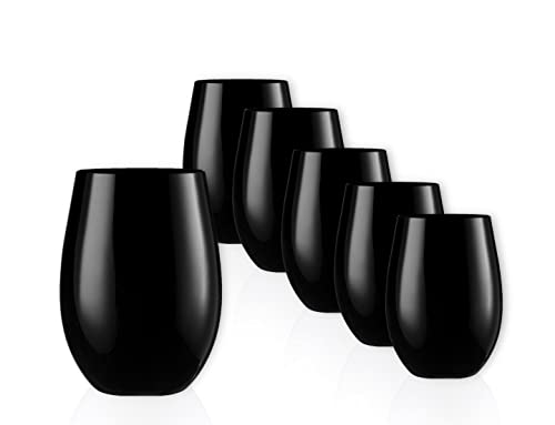 Posh Setting Plastic Stemless Wine Glasses - Disposable 12 Oz Black Plastic Wine Glasses 6-Pack - Shatterproof Outdoor Wine Cups - Elegant Bpa-Free Plastic Cocktail Wine Tumblers #TOP18