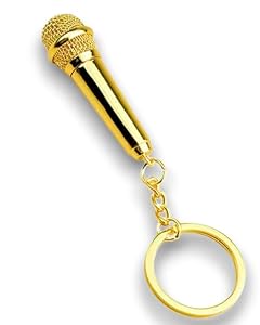 WOO LANDO Mikrofon Schlüsselanhänger aus Metall für Adressenzettel – abschraubbarer Kopf - Schlüsselring, Silber, Geschenkaccessoire für Musiker, DJs & Musikfans (Gold)