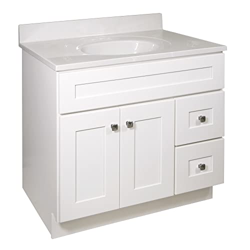 Design House Brookings 37 Inch Bathroom Vanity with Top, Ready to Assemble, Sherwin WilliamsÂ® White, 585703