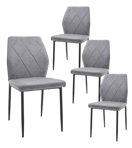 Home Heavenly®Silla de Comedor Patrice Pack de 4 Unidades – Sillas Tapizadas en Color Gris con Respaldo Ergonómico y Patas Metálicas Negras – Diseño Moderno y Cómodo para Comedor
