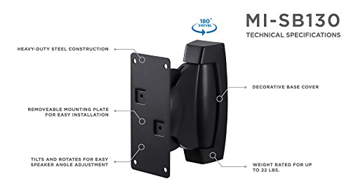 Mount-It! Heavy-Duty Speaker Wall Mount, Universal Adjustable Design for Bookshelf, Large or Small Speakers, 1 Pair, 22 Lbs Capacity, Black by Mount-It! - Image 4